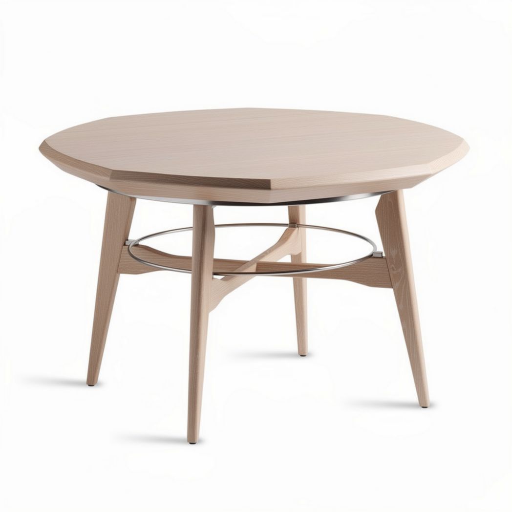 Round coffee table in wood with metal support - 75 x 75 x 40cm