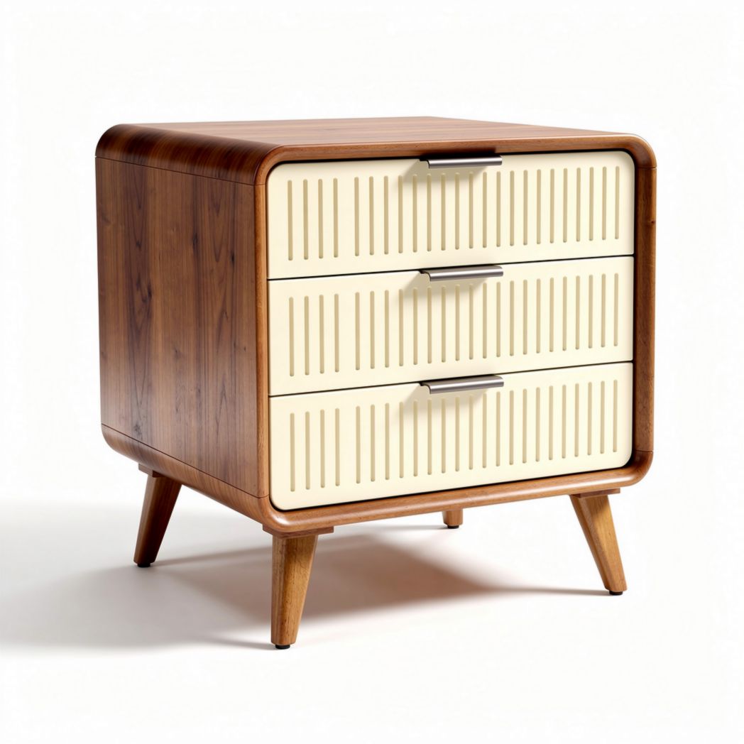 Mid-century modern wooden nightstand with three drawers - 50 x 40 x 60cm