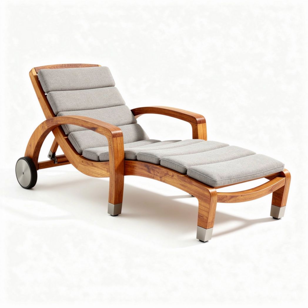 Wooden outdoor lounge chair with cushion - 200 x 70 x 90cm