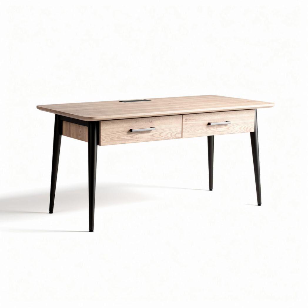 Wooden office desk with 2 drawers and cable management - 120 x 60 x 75cm
