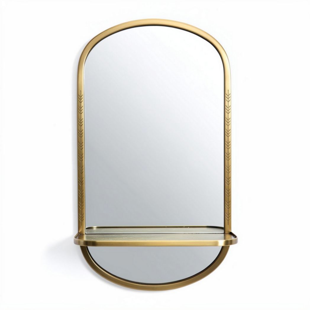 Metal framed wall mirror with shelf for living room - 60 x 40 x 8cm