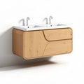Wall-mounted bathroom vanity with double sinks - 120 x 50 x 45cm, wood and ceramic construction