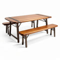 Folding outdoor picnic table set with metal frame - 200 x 75 x 75cm