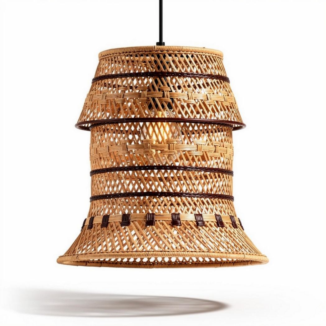 Woven rattan pendant light fixture for home decoration - 30 x 30 x 35cm